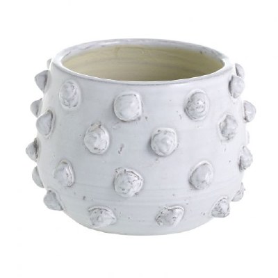 7" Round White Ceramic Dotted Pot