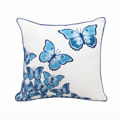 20" Square Blue Butterflies in Flight Embroidered Pillow