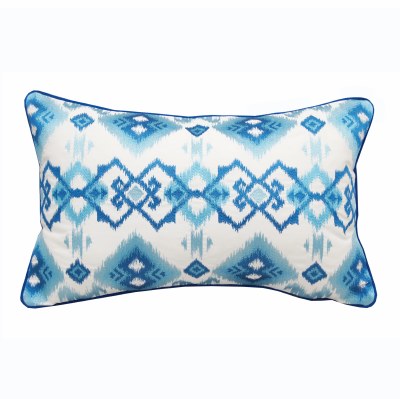 12" x 22" Aqua and Blue Coastal Ikat Lumbar Pillow