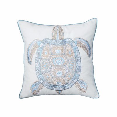 20" Square Blue and Tan Tribal Turtle Pillow