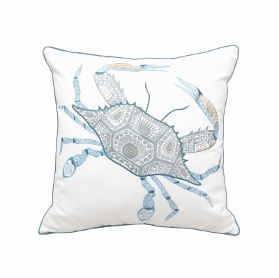 20" Square Blue, Green and Tan Tribal Crab Pillow