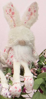 9" Sitting Pink Floral Easter Gnome With Fuzzy Bunny Hat