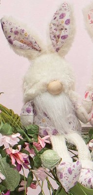 9" Sitting Purple Floral Easter Gnome With Fuzzy Bunny Hat