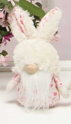 6" Pink Floral Easter Gnome With Fuzzy Bunny Hat
