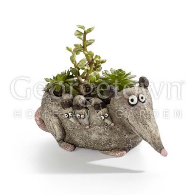 3" Brown Gray Hattie the Mama Opossum Planter