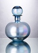11" Blue Iridescent Round Glass Bottle With Topper