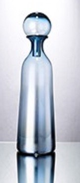 17" Blue Iridescent Skinny Glass Bottle With Topper