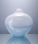 8" White and Light Blue Color Block Round Glass Vase