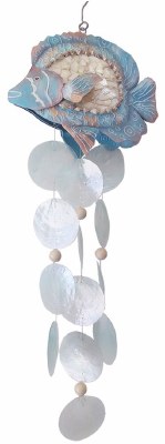 9" Blue Capiz and Metal Embellished Tropical Fish Wind Chime
