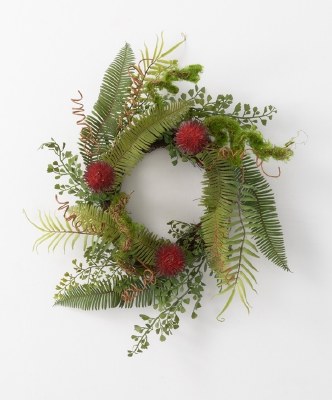 6.5" Opening Faux Green and Red Fern Candle Ring