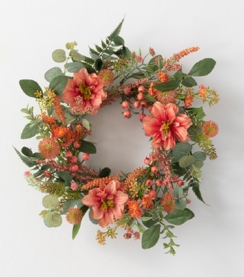 6.5" Opening Faux Coral Dahlia and Berry Candle Ring