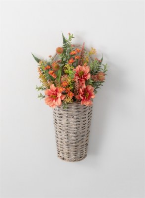 21" Faux Coral Dahlia and Berry Wall Basket