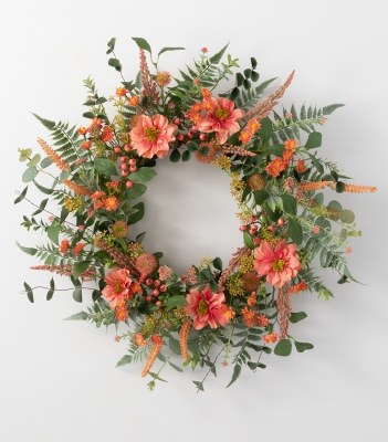 25" Faux Coral Dahlia and Berry Wall Wreath