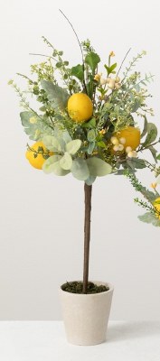 24" Faux Herb and Lemon Topiary in Cream Pot