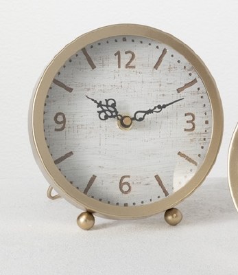 7" White Wood and Gold Desk Clock