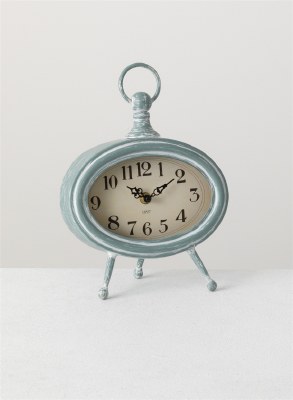 11" Whitewashed Blue Oval Desk Clock