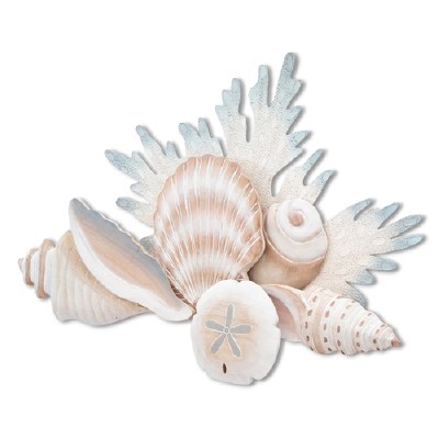 27" Gray Multi Pastel Hand-Carved Wood Shell Reef Wall Plaque