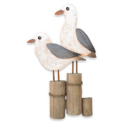 17" Double Seagull On Piling Wood Plaque