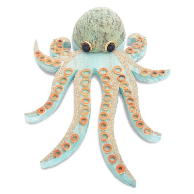 16" Orange and Turquoise Coconut Octopus Plaque