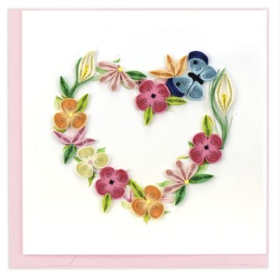 6" Square Quilling Floral Heart Wreath Greeting Card