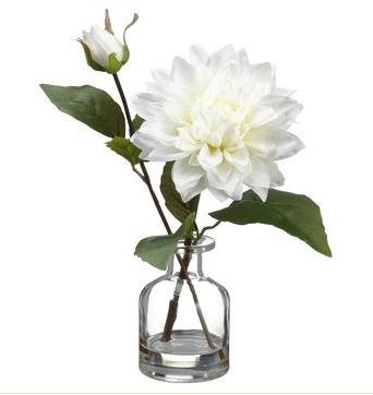 11" Faux White Dahlia in Glass Vase