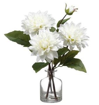 14" Faux Triple White Dahlia in Glass Vase