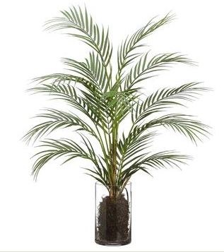 32" Faux Green Areca Palm in Round Glass Vase