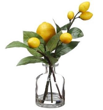 10" Faux Lemon Branch in Glass Vase