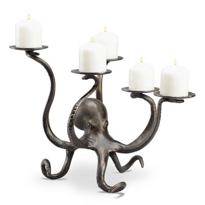 14" Bronze Cast Iron Octopus Pillar Candleholder