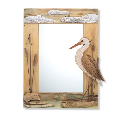 24" x 19" Recycled Wood and Driftwood Heron Mirror