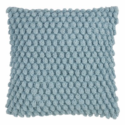20" Square Aqua Crochet Pom Pom Pillow