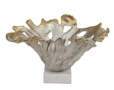 15" Silver and Gold Metal Splash Sculpture With Marble Base
