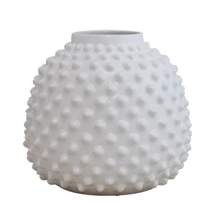 13" White Ceramic Dotted Pot