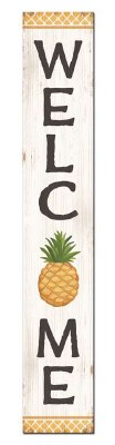 47" Vertical Yellow Pineapple Wood Welcome Sign