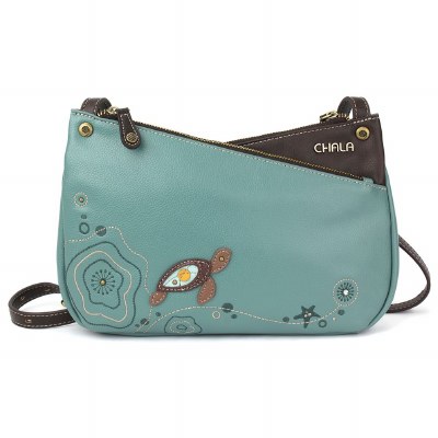 8" Teal Turtle Criss Crossbody Purse