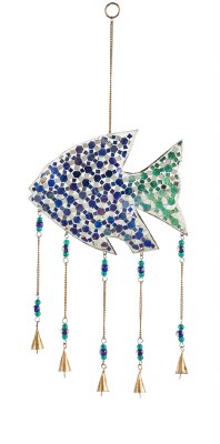 27" Blue and Green Mosaic Fish Bell Chime