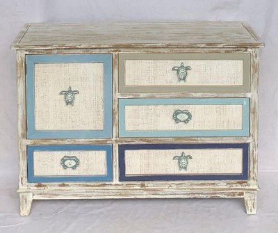 41" White and Blue Four Drawers and Door Console With Sealife Knobs