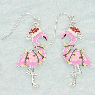 Flamingo Wrapped in Lights Enamel Earrings