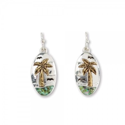 Two-tone Palm Tree With Abalone Inlay Earrings