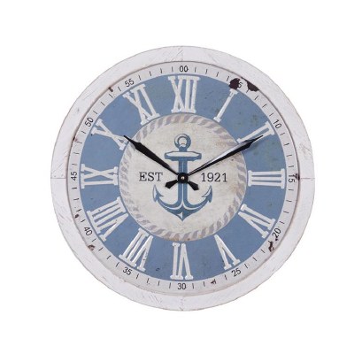 24" Round White and Blue Anchor 1921 Wall Clock