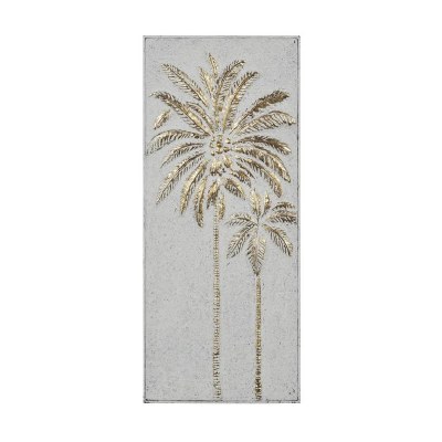 33" x 14" White and Gold Palms Coastal Metal Wall Art Plaque