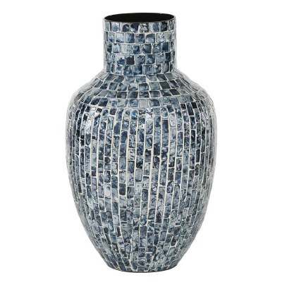16" Blue Mother of Pearl Mosaic Bottle Vase