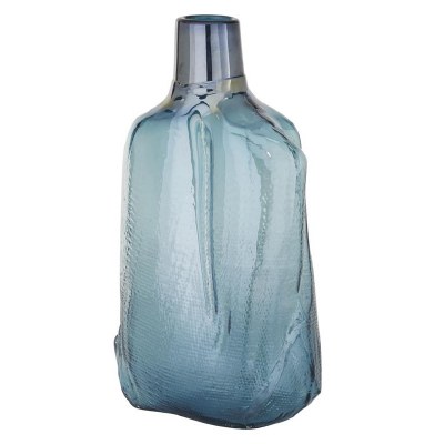 16" Iridescent Blue Textured Glass Vase