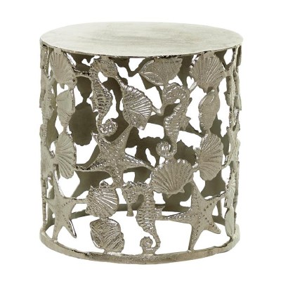 18" Round Silver Aluminum Sea Life Stool