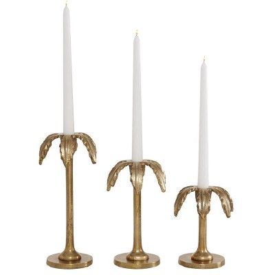 Set of 3 Gold Palm Tree Taper Candleholders