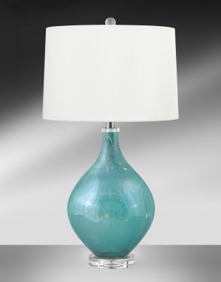27" Aqua Glass With Silver Flecks Ball Table Lamp