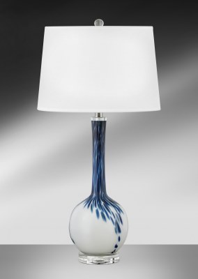 30" Blue Tie Dyed White Glass Ball Table Lamp