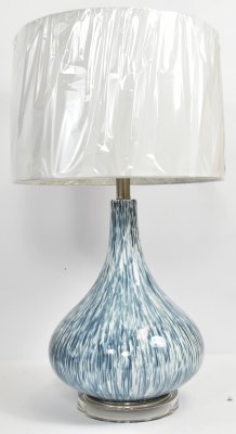 28" Dappled Blue and White Glass Ball Table Lamp