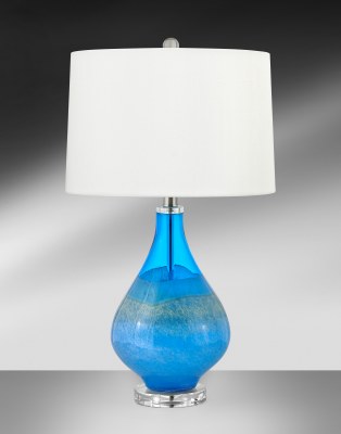26" Ocean Blue Fused Glass Ball Table Lamp