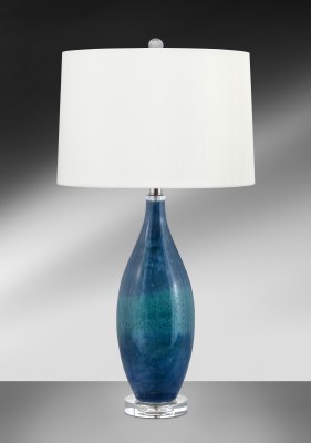 30" Aqua and Dark Blue Marbled Glass Pin Table Lamp